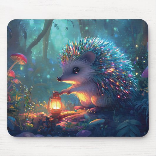 Whimsischer Igel und Laterne im verzauberten Wald Mousepad (Vorne)