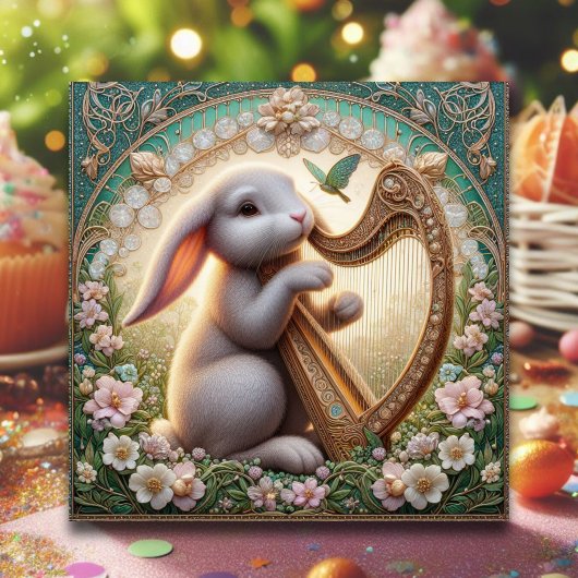 Whimsischer Jugendstil-Musiker Rabbit Osterfeier Feiertagskarte