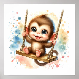 Whimsischer Jungle Baby Affe Kinderzimmer Wasserfa Poster