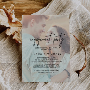 Whimsischer Kalligraphie-Faded-Foto-Engagement Par Einladung
