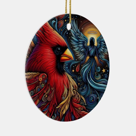 Whimsischer Kardinal und Engel Keramik Ornament (Rechts)