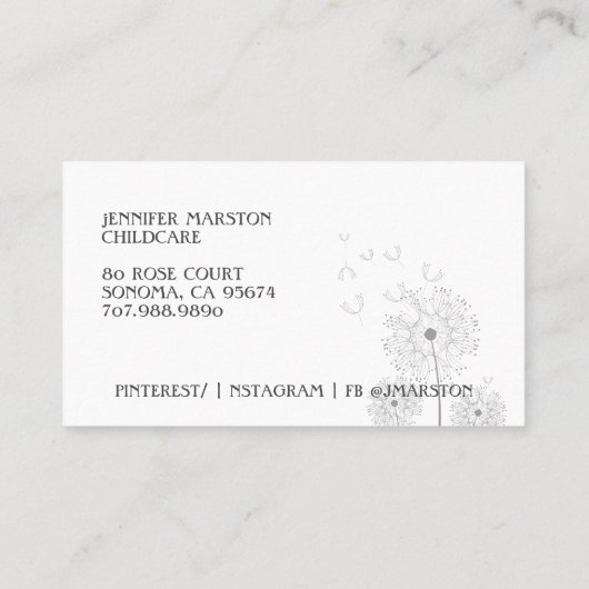 Whimsischer Kinderbetreuungsausweis Visitenkarte (Rückseite)