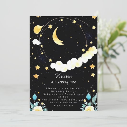 Whimsischer Kindergeburtstag im Weltraum Einladung (Stehend Vorderseite)