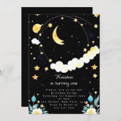 Whimsischer Kindergeburtstag im Weltraum Einladung (Vorne/Hinten)