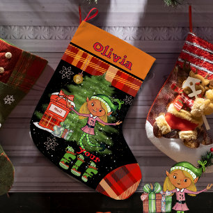Whimsischer kleiner Elf Mädchen Weihnachtsstrumpf Großer Weihnachtsstrumpf