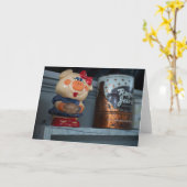 Whimsischer Koch Piggy & Vintag Coffee Can Karte (Gelbe Blume)