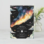 Whimsischer kosmischer Raum Geburtstag Einladung (Stehend Vorderseite)