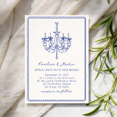 Whimsischer Kronleuchter, blaue, handgezeichnete H Einladung