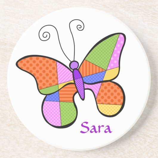 Whimsischer Kubismus Butterfly-Untersetzer Sandstein Untersetzer (Vorne)