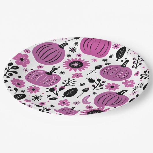 Whimsischer Kürbis Erntedank Abendessen Pappteller (Schrägansicht)