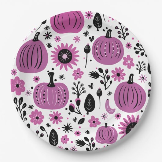 Whimsischer Kürbis Erntedank Abendessen Pappteller (Vorderseite)