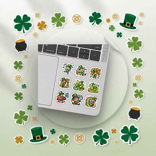 Whimsischer Leprechaun Lucky Shamrock Set Aufkleber