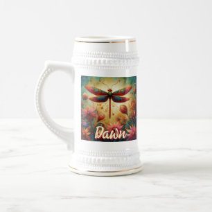Whimsischer Libellenfliege Abstrakt Personalisiert Bierglas