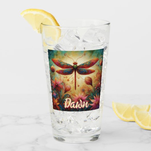 Whimsischer Libellenfliege Abstrakt Personalisiert Glas (Vorderseite Ice)