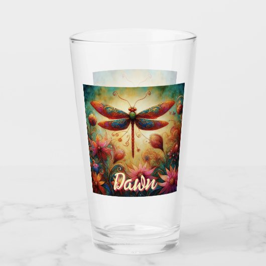 Whimsischer Libellenfliege Abstrakt Personalisiert Glas (Vorderseite)