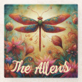 Whimsischer Libellenfliege Abstrakt Personalisiert Glasuntersetzer (Vorderseite)