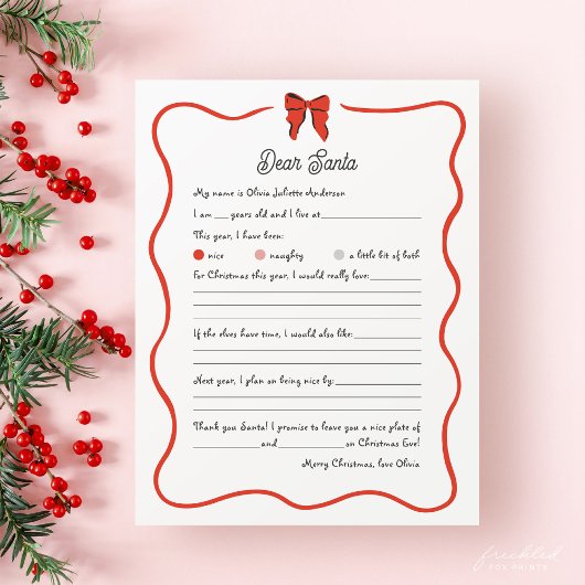 Whimsischer Lieber-Santa-Wunschzettel für Kinder