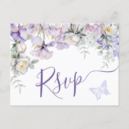 Whimsischer Lila floraler romantischer Hochzeitsta Postkarte