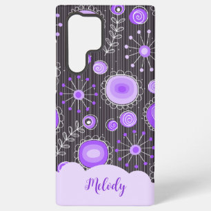 Whimsischer lila grauer Herz- und Blumen-Blumennam Samsung Galaxy Hülle