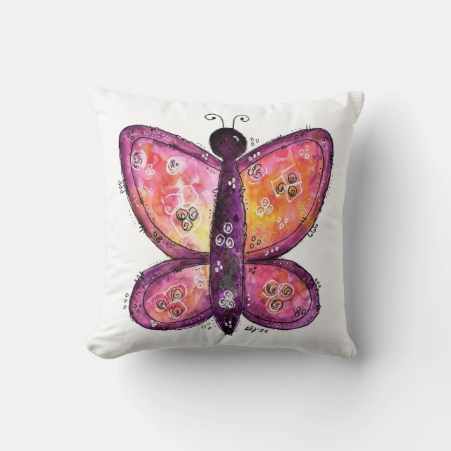 Whimsischer Lila Schmetterling Kissen (Vorderseite)