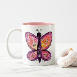 Whimsischer Lila Schmetterling Zweifarbige Tasse