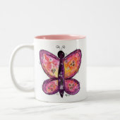 Whimsischer Lila Schmetterling Zweifarbige Tasse (Links)