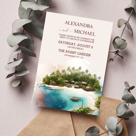 Whimsischer Malediven-Hochzeit in Urlaubsort Einladung