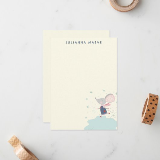 Whimsischer Maus Ice Skater Urlaub Personalisiert Mitteilungskarte (Vorderseite/Rückseite Beispiel)