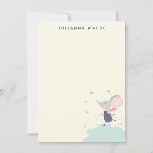 Whimsischer Maus Ice Skater Urlaub Personalisiert Mitteilungskarte (Vorderseite)