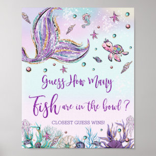 Whimsischer Meerjungfrau schätzt wie viele Fische Poster