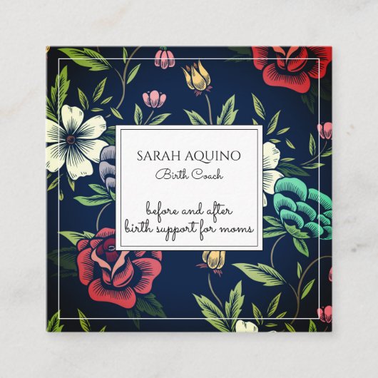 Whimsischer Mit Monogramm Blumenbärenkutsch Doula Quadratische Visitenkarte (Vorderseite)