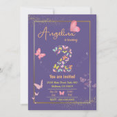 Whimsischer moderner Schmetterling lila 2. Geburts Einladung (Vorderseite)