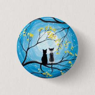 Whimsischer Mond mit Katzen Button