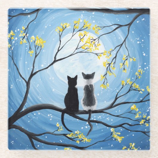 Whimsischer Mond mit Katzen Glasuntersetzer (Vorderseite)