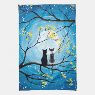 Whimsischer Mond mit Katzen Handtuch