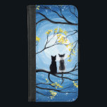 Whimsischer Mond mit Katzen iPhone 8/7 Geldbeutel-Hülle<br><div class="desc">Zwei Katzen sitzen auf einem Ast und schauen den Vollmond mit einem blauen Himmel voller Sterne an. Die Zweige der Bäume,  die sie umgeben,  sind mit kleinen gelben Blumen geschmückt. Schwarze Tuxedokatze und eine gepunktete Katze in zwei Farben. Original Moderne Akrylmalerei von Donna Leger. Alle Rechte vorbehalten. ©irony Designs</div>