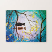 Whimsischer Mond mit Katzen Kunst Puzzle (Horizontal)