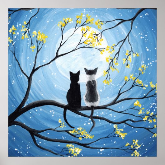 Whimsischer Mond mit Katzen Plakat drucken (Vorne)