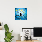 Whimsischer Mond mit Katzen Plakat drucken (Heimbüro)