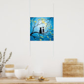 Whimsischer Mond mit Katzen Plakat drucken (Küche)