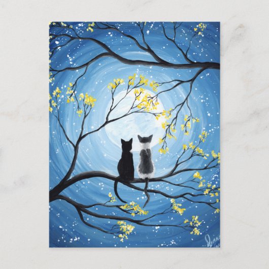 Whimsischer Mond mit Katzen Postkarte (Vorderseite)