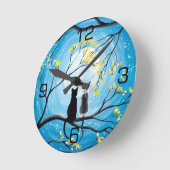 Whimsischer Mond mit Katzen Runde Wanduhr (Winkel)