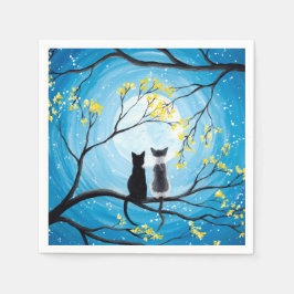 Whimsischer Mond mit Katzen Serviette
