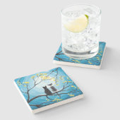 Whimsischer Mond mit Katzen Steinuntersetzer (Seitenansicht)