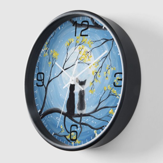 Whimsischer Mond mit schwarzer Uhr der Katzen (Winkel)