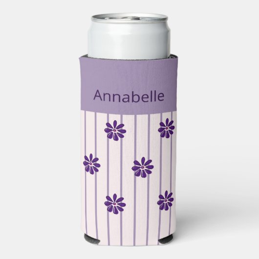 Whimsischer Name Violettstreifen und violette Blum Selters Dosenkühler (Seltzer Rückseite)