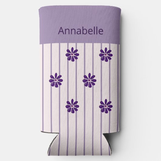 Whimsischer Name Violettstreifen und violette Blum Selters Dosenkühler (Rückseite)