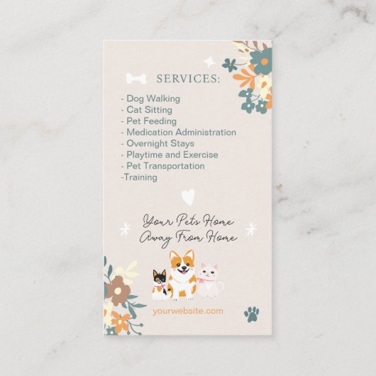 Whimsischer niedlicher Boho Haustierhundwanderer Visitenkarte (Rückseite)