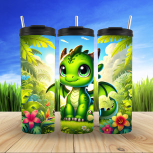 Whimsischer Niedlicher Green Dragon-Cartoon Thermosbecher