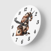 Whimsischer Niedlicher Kaffee Gnome Brown White Gi Runde Wanduhr (Winkel)